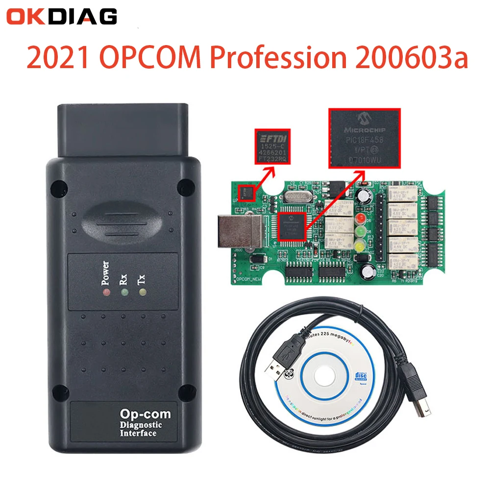2021 OPCOM Profession 200603a with FTDI FT232RQ PIC18F458 Chip for Opel Car Diagnostic Scanner For Cars Until |