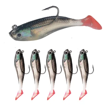 

5pcs/bag Minnow Lead Head Soft Fishing Lure Wobblers Jig Head Silicone Bait Offset Hook Jigging Fishing Tackle For Bass Pike