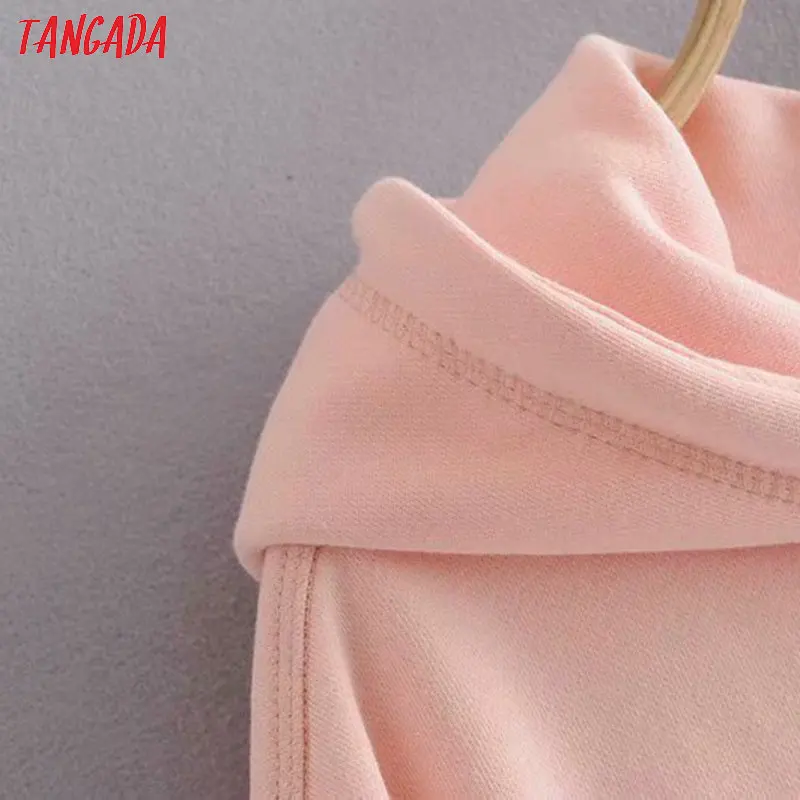 Tangada women fashion pink letter embroidery sweatshirts oversize long sleeve loose hood pullovers female tops 6P52