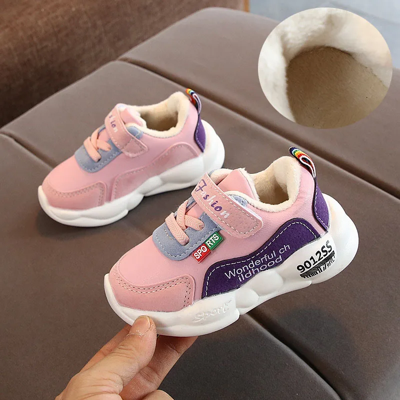 Cotton Pink JUSTSL, зимние детские модные кроссовки, детская повседневная хлопковая обувь для мальчиков и девочек, теплые зимние спортивные кроссовки - Цвет: Cotton Pink