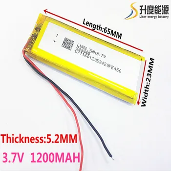 

Free shipping 3.7 V lithium polymer battery 1200 mah 522365 mobile power supply tablet GPS navigator