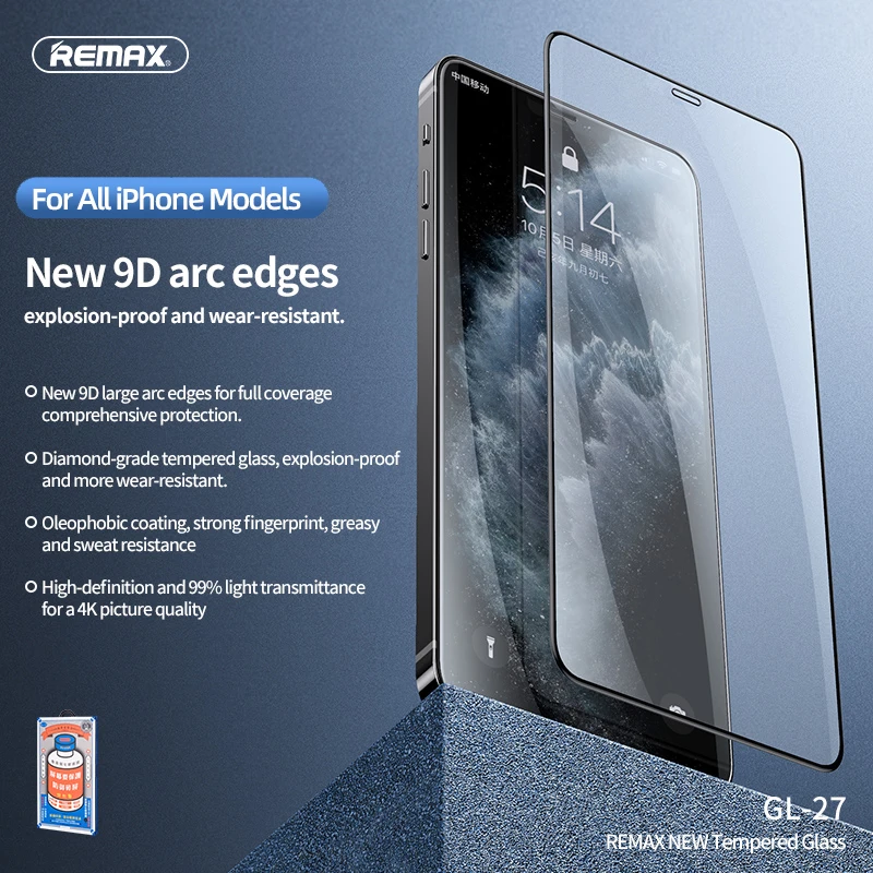 REMAX GL-27 Shatter-Proof Tempered Glass Screen Protector For Iphone 11 12 Pro 13 Mini Max 9D HD Anti-Fingerprint Phone Film | Мобильные
