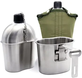 

3Pcs/Set Military Water Bottles Canteen Cup Portable Canteen Cup with Lid Green Cover Camping Hiking Picnic Travel Accessory