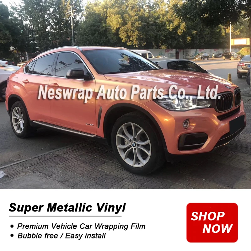 Premium coral pink vinyl wrap Magic car wrapping film glossy metallic low initial tack glue Bubble free |