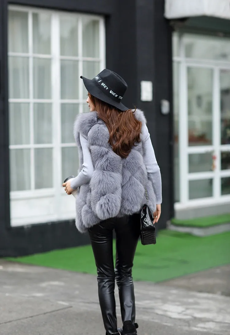 Меховые женские пальто из искусственного меха женские зимние пальто без рукавов из искусственного лисьего меха кожаные толстые пальто Верхняя одежда плюс размер стеганые куртки J198