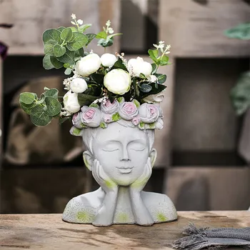 

NEW Creative Plant Pot Art Vase Cement Head Decorative Vase