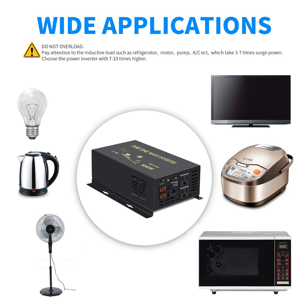 Description Picture 3 of itemPure Sine Wave Inverter 500W Solar Power Inverter Generator Battery 12V/24V/48V/96V/110V DC to AC 120V/220V/240V Wired Control