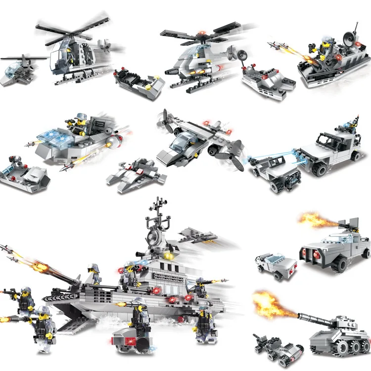 

QIAOLETONG Military zhan di ji pu Falcon 8-in-1 ENLIGHTEN Educational Assembled Fight Inserted Children Plastic Building Block T
