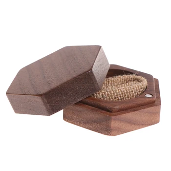 

Hexagon Wedding Wood Ring Box Holder Your Names And Date Wedding Ring Bearer Box Black Walnut
