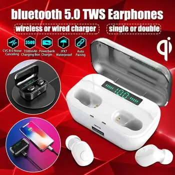 

Wireless Bluetooth V5.0 Earphones Black/White HIFI 3D Stereo Digital Display Headphones Headsets Microphone 3500mAh Power Bank