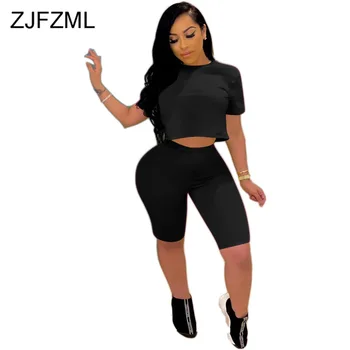 

Plus Size Casual 2 Piece Matching Sets Women's Clothing Short Sleeve Loose Crop Top And Bodycon Shorts Summer Beach Wear Outfits