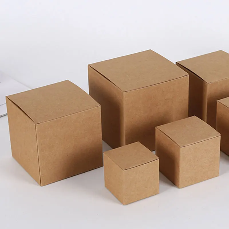 10Pcs Multi Size Square Box Simple Kraft Paper Wedding Party Candy Gift Cake Jewelry Packaging Storager