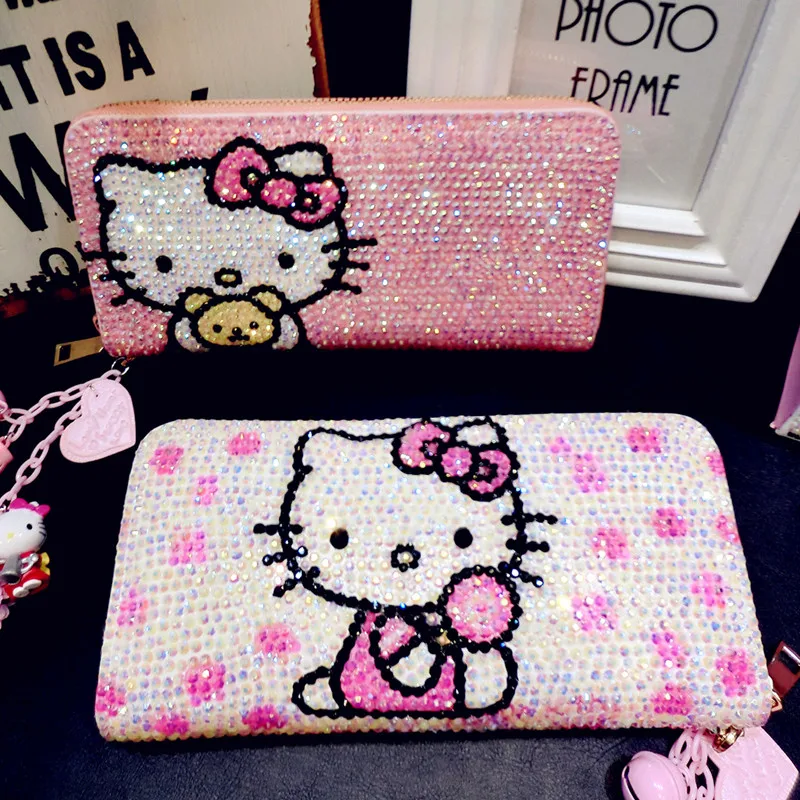 Милый кошелек hello kitty с бриллиантами, детский мультяшный кошелек KT Cat, индивидуальная кошечка, кошечка, папка для денег, Красивая яркая женская кожаная сумка