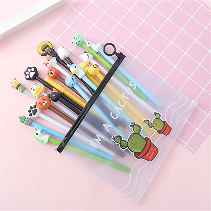 VOGVIGO 20pcs/lot Kawaii Girl Lovely Gel Pen Cartoon Neutral Pens Kit For Kids Gifts School Writing Supplies Stationery Bag Set