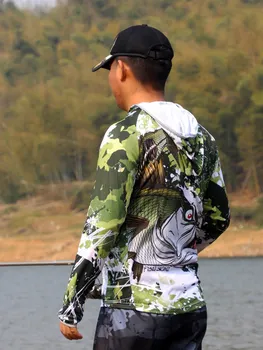 Summer Thin Long Sleeve Hooded Fishing Clothes Outdoor Quick Dry Breathable Sunscreen Fishing Shirt Sun Protection Fishing Camo 1