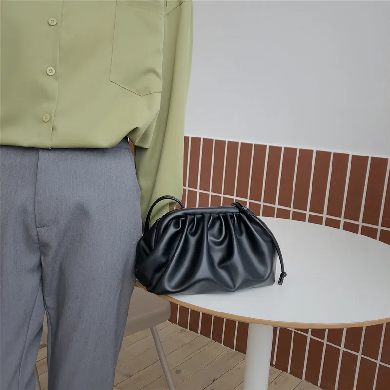 Soft Cloud PU Leather Women Handbag New Dumpling Crossbody Bag Shell Light Weight Shoulder Messenger Bag Folds Clutch Bag