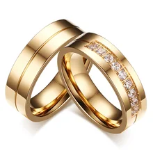 AAA+ Cubic Zirconia Couple Ring Gold Color for Women Man Titanium Lover Stainless Steel Wedding Band Utr8015