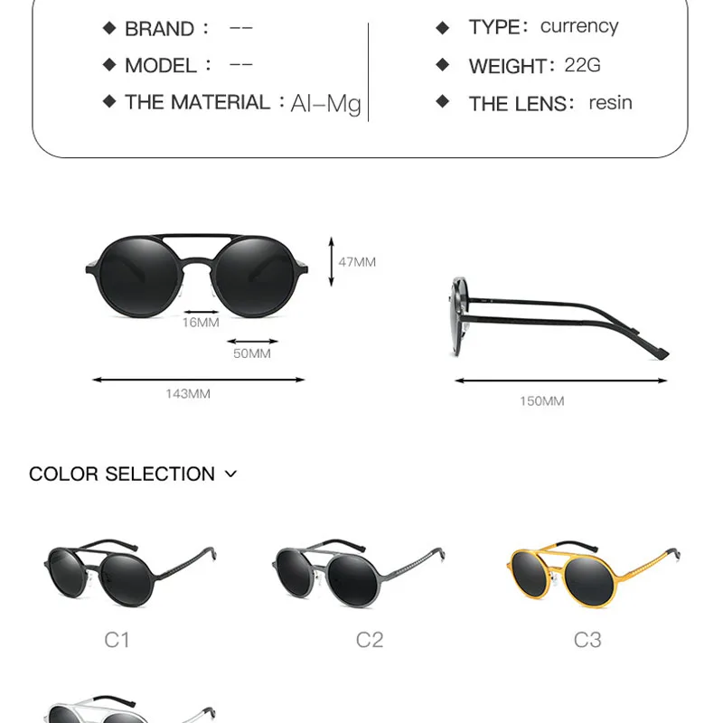 Vintage Aluminum-magnesium Alloy Sunglasses Men Round Eyeglasses for Driving Double Beam Frame Shades Oculos Shades 8200DF