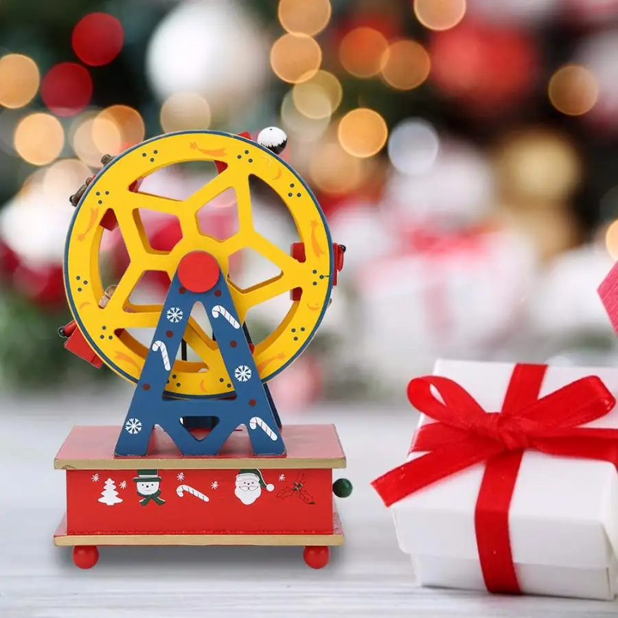 Рождество деревянные музыкальные шкатулки красивый разноцветный с колесо обозрения музыкальная шкатулка украшения Рождественские украшения, подарки