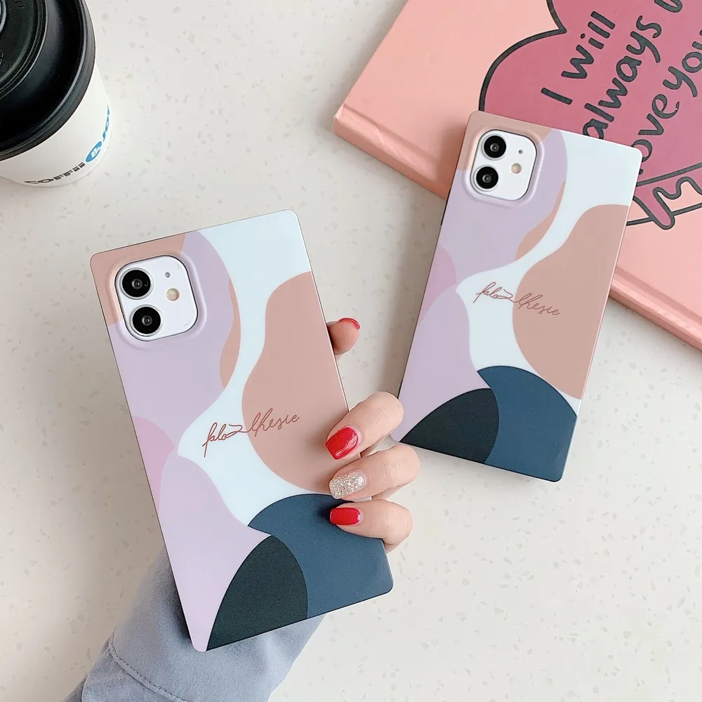 

Nordic color contrast phone case for iPhone 11 case Square anti drop mobile phone back cover for iPhone 7 8plus x xs xr xsmax