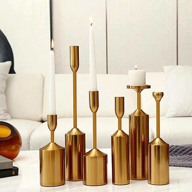 Pack Of 6 Light Luxury Metal Plated Gold Candlestick Decor Wrought Iron