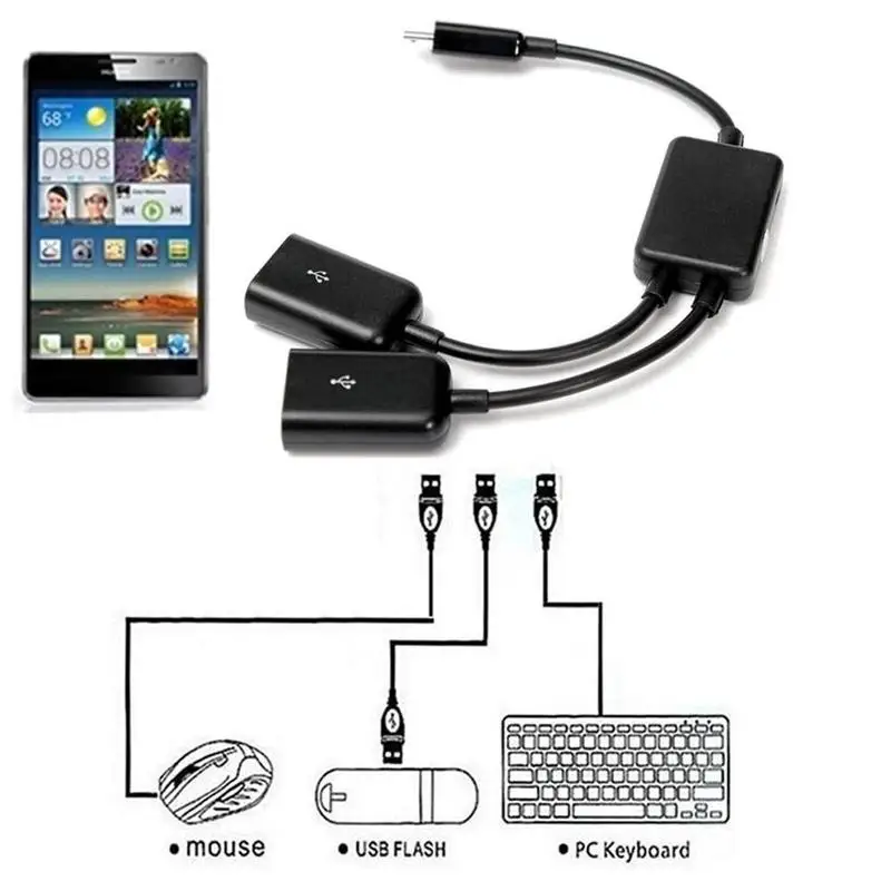 2 в 1 Micro USB двойной хост OTG зарядный концентратор разветвитель адаптер кабель
