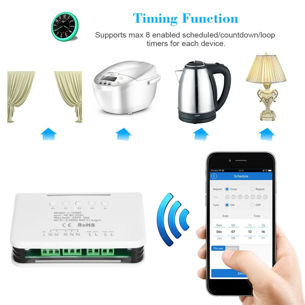 4CH RF 433MHz WIFI Remote Control Module Wireless Switch 4 Button Remote Control for Smart Home Alexa Google Home