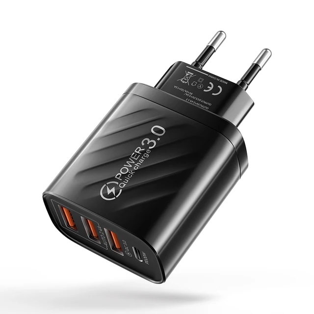 30W USB C Charger Fast Charger For iphone 13 12 Xiaomi Huawei Samsung Quick Charge 3.0 4.0 Mobile phone charging adapter QC 3.0 Black EU