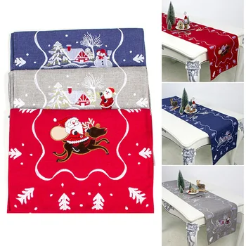 

Christmas Decorations Fabric Santa Claus Embroidery Table Runner Christmas Restaurant Tablecloth XH8Z