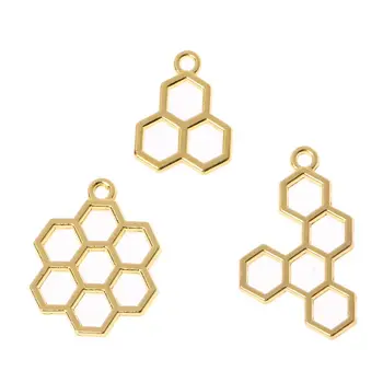 

3Pc Bee Honeycomb DIY Metal Frame Pendant Open Bezel Setting UV Resin Jewelry