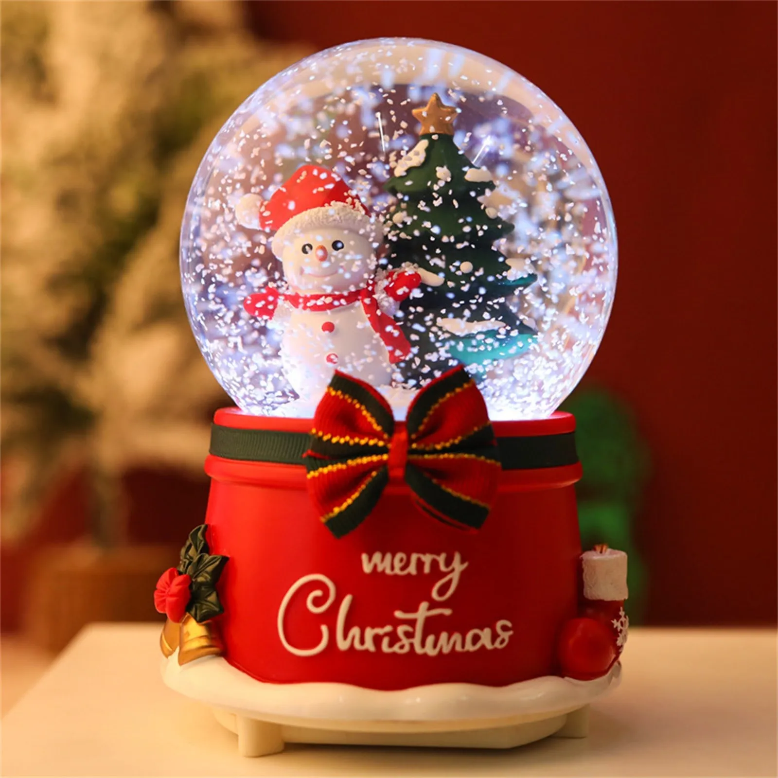 caja de música Huaxingda 5 en 1 Carrusel de Navidad bola de nieve nieve automática y 9 música bola de nieve 14,5 x 14,5 x 18,5 cm luz LED giratoria activada por voz 