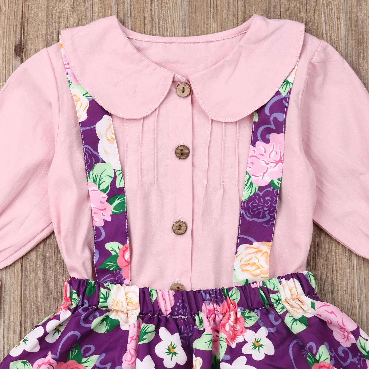 Осенний комплект одежды для маленьких девочек, топы с длинными рукавами, рубашка цветочный фартук, юбка, комплект с цветочным принтом
