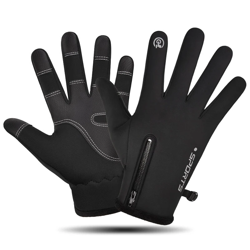 Унисекс перчатки для велоспорта, спортивные зимние противоскользящие перчатки с сенсорным экраном, ветрозащитные перчатки, зимние флисовые теплые перчатки для занятий спортом на весь палец