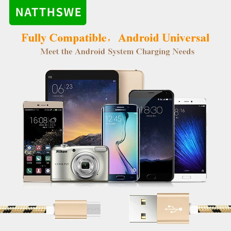 NATTHSWE Micro USB кабель для передачи данных с рисунком "шкура тигра" ткачество