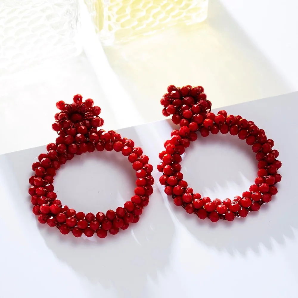 Boho круглые серьги ручной работы с разноцветными хрустальными бусинами массивные серьги висячие серьги подарок для свадебной вечеринки Свадебные украшения
