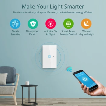 

Wifi Smart Light Switches Touching Panel Glass Remote Wall Switch Compatible for Alexa GQ999