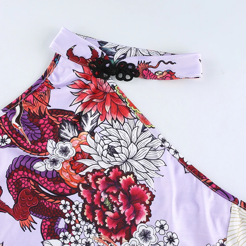 Women's Chinese Style Backless Dragon Printed Summer Halter Tank