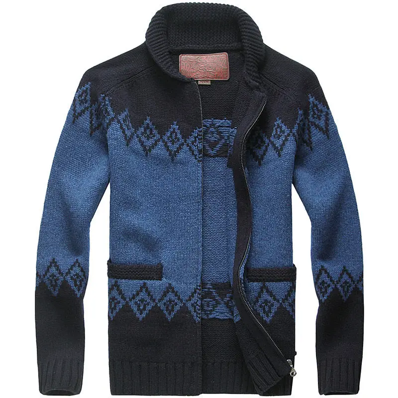 Blue Muls, роскошное шерстяное пальто, мужские кардиганы, алмазные аргайлы, зимний плотный вязаный кардиган, свитер, куртка для мужчин, 80% шерсть, 20% акрил - Цвет: Blue