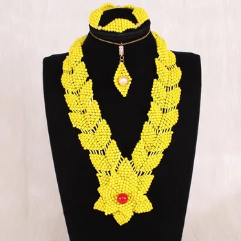 

4uJewelry Nigerian Jewelry Sets For Women Yellow Handmade Beaded Flowers Jewellery Set Dubai Bridal Necklace Set for Bride 2020