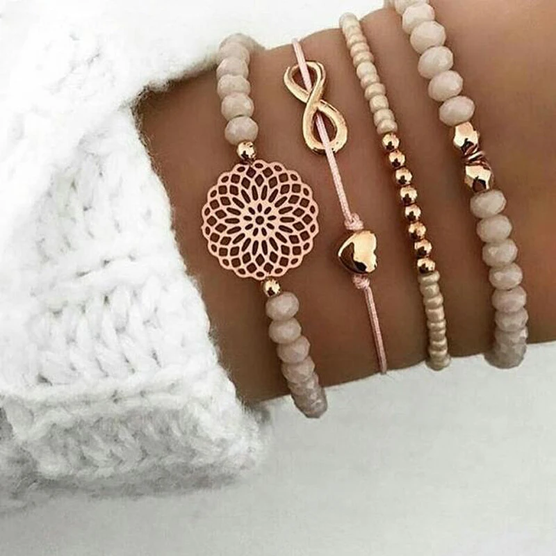 Tocona 4 шт./компл. Boho в форме сердца оранжевый Beadeds браслет набор для Для женщин