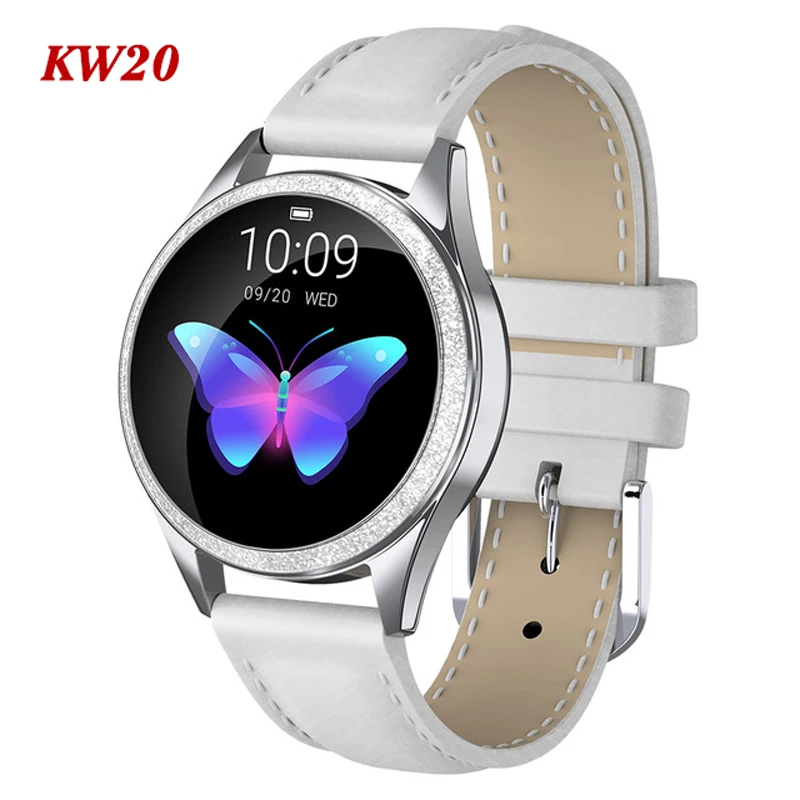 KW10 KW20 Смарт-часы для женщин IP68 Водонепроницаемый мониторинг сердечного ритма Bluetooth для Android IOS фитнес-браслет умные часы - Цвет: K20 white leather