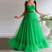 PEORCHID новые зеленые Выпускные платья из тюля длиной до пола на тонких бретелях Сексуальные Длинные Вечерние Платья Vestidos De fiesta