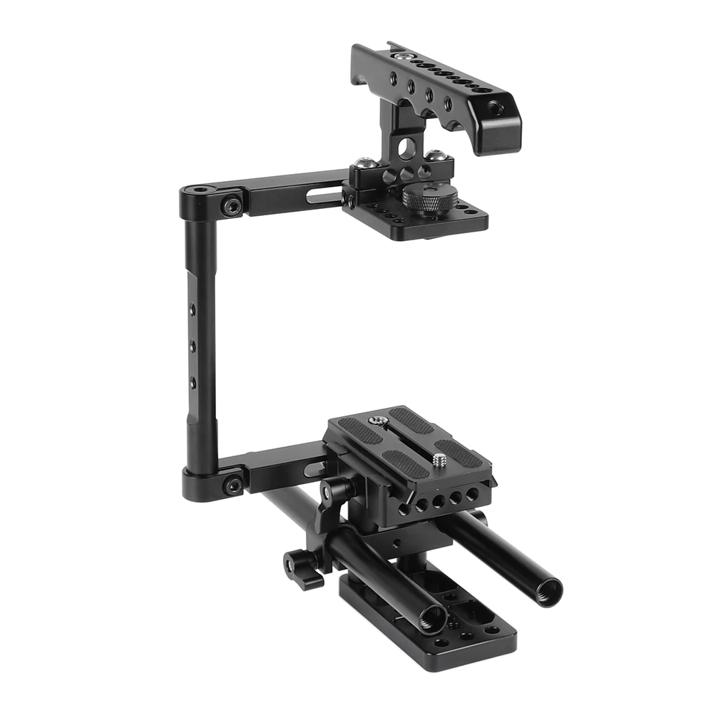 

HDRIG Half Camera Cage Kit with Top Cheese Handle QR Manfrotto Plate 15mm Rod Clamp Support for DSLR Cameras