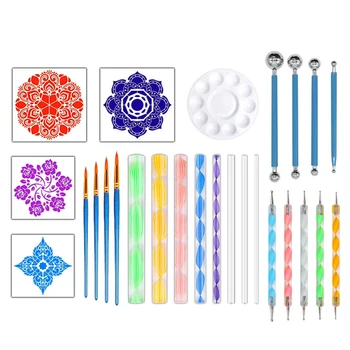 

26 Pcs For Rocks Drawing Nail Art Canvas Painting Dotting Tools Set Drafting Pottery Pen DIY Mandala Stencil Paint Tray
