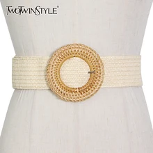TWOTWINSTYLE Temperament Patchwork Hit Color Weave Belt For Women Casual Elegant Belts Female Accessories New Spring 2021 Style