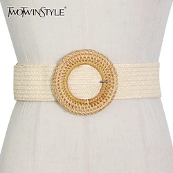 TWOTWINSTYLE Temperament Patchwork Hit Color Weave Belt For Women Casual Elegant Belts Female Accessories New Spring 2021 Style