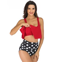 LUKITAS сексуальный женский купальник бикини Mujer Высокая талия печати купальники оборки бикини для плаванья костюм женские купальники