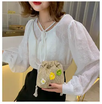 

UK Women Bag Straw Woven Flower Shoulder Bag Crossbody Basket Vintage Summer