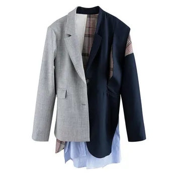 

TVVOVVIN Women Blazer Patchwork Ladies Blazer Coat Irregular Women's Suit Jacket Loose Long Suit Coat Spring 2020 M002