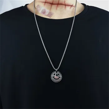 

Stainless Steel Punk Smiley Sad Pendant Chain Expression Hip Hop Silver Color Harajuku Necklace For Women Men Jewelry